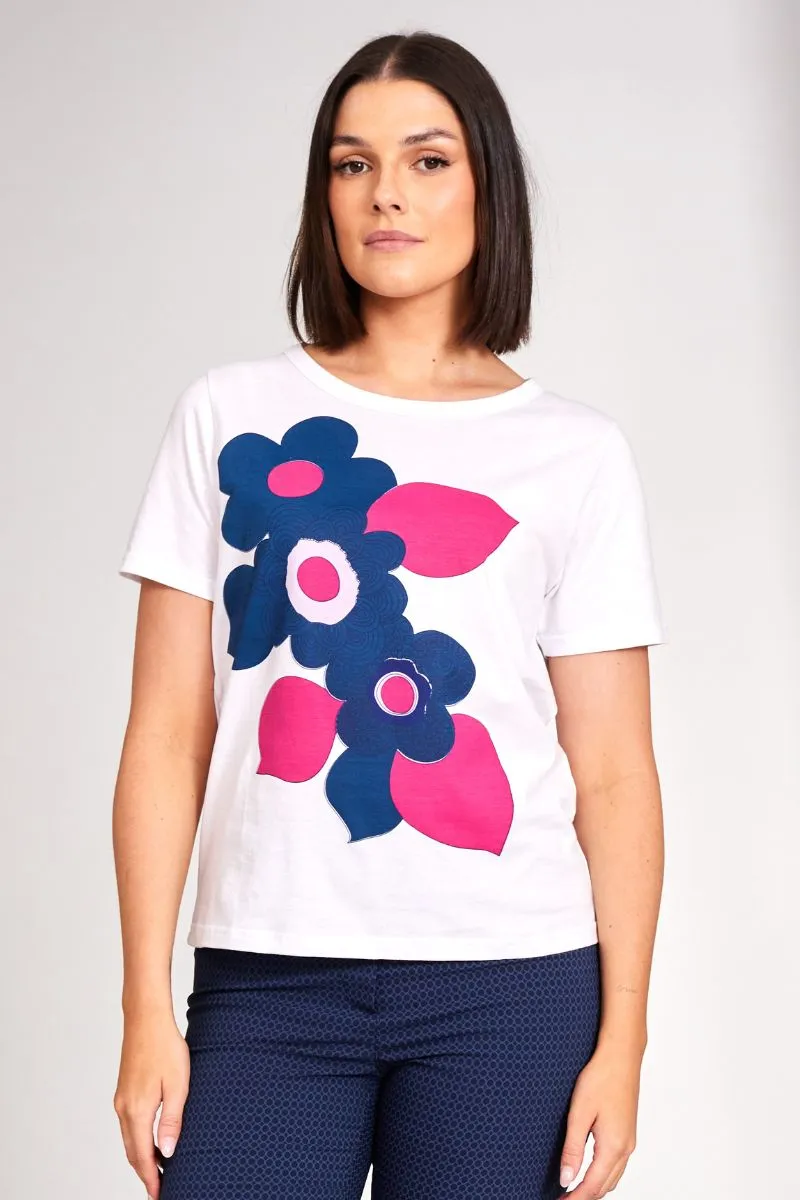 Abstract Flower Top in blue and white S24193 by Peruzzi