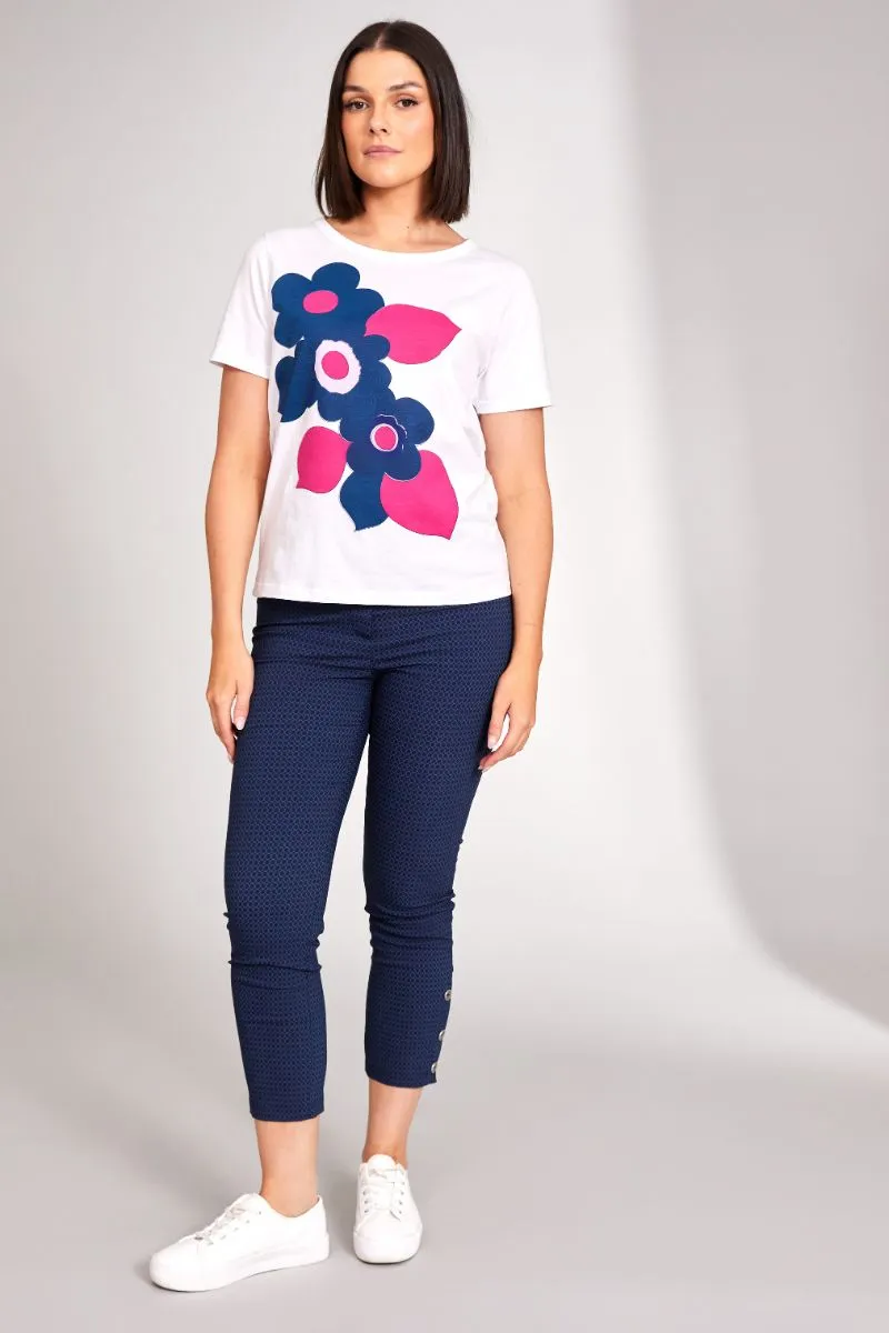 Abstract Flower Top in blue and white S24193 by Peruzzi