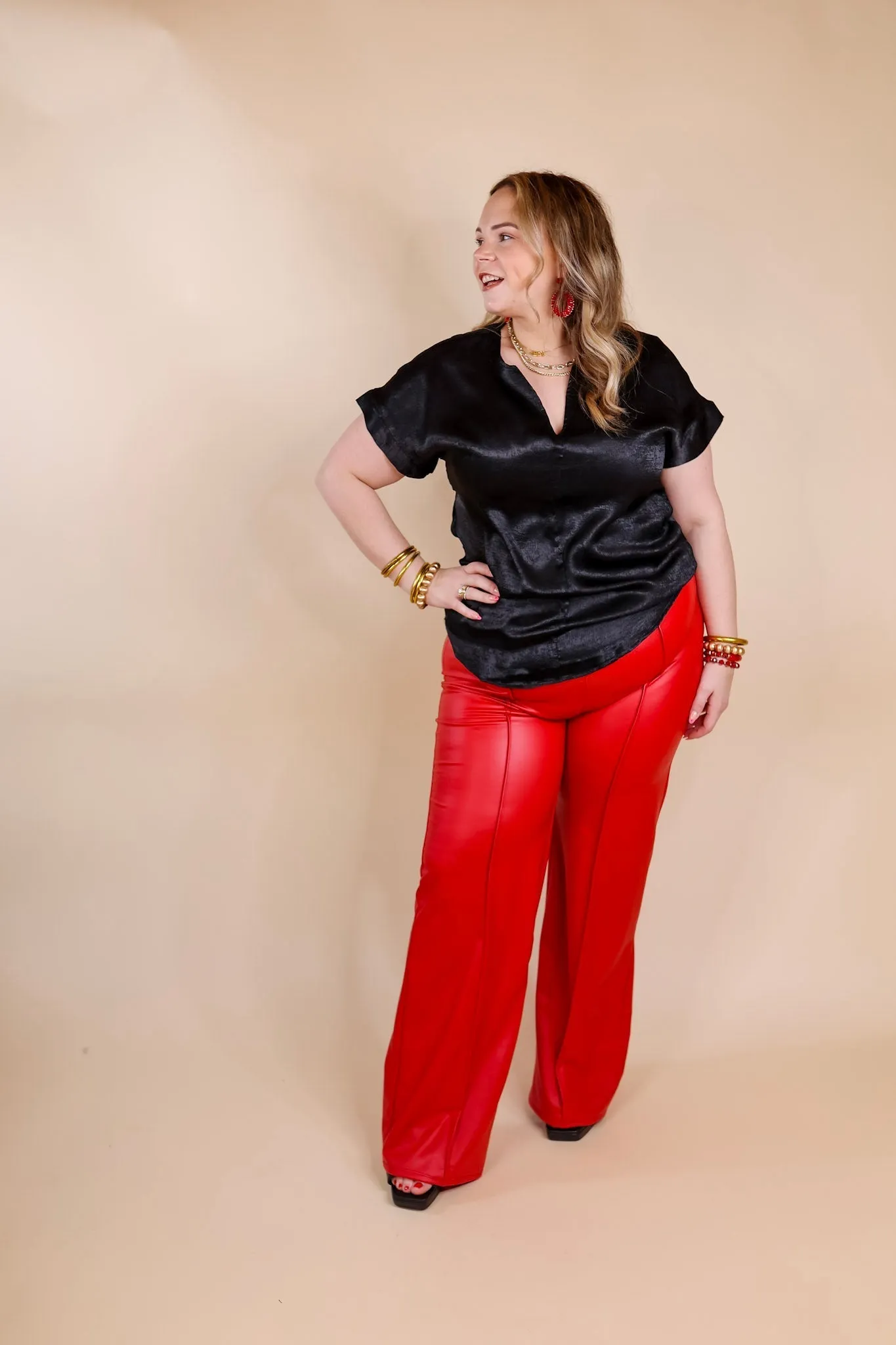 Advice For You Straight Leg Faux Leather Straight Leg with Front Seam in Red