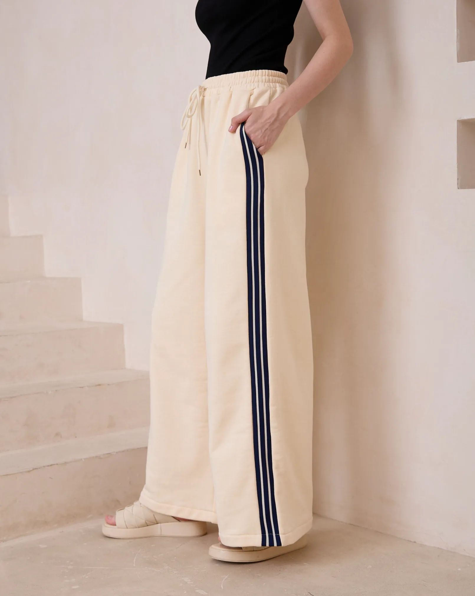 Alex Cream Contrast Stripe Sweatpants