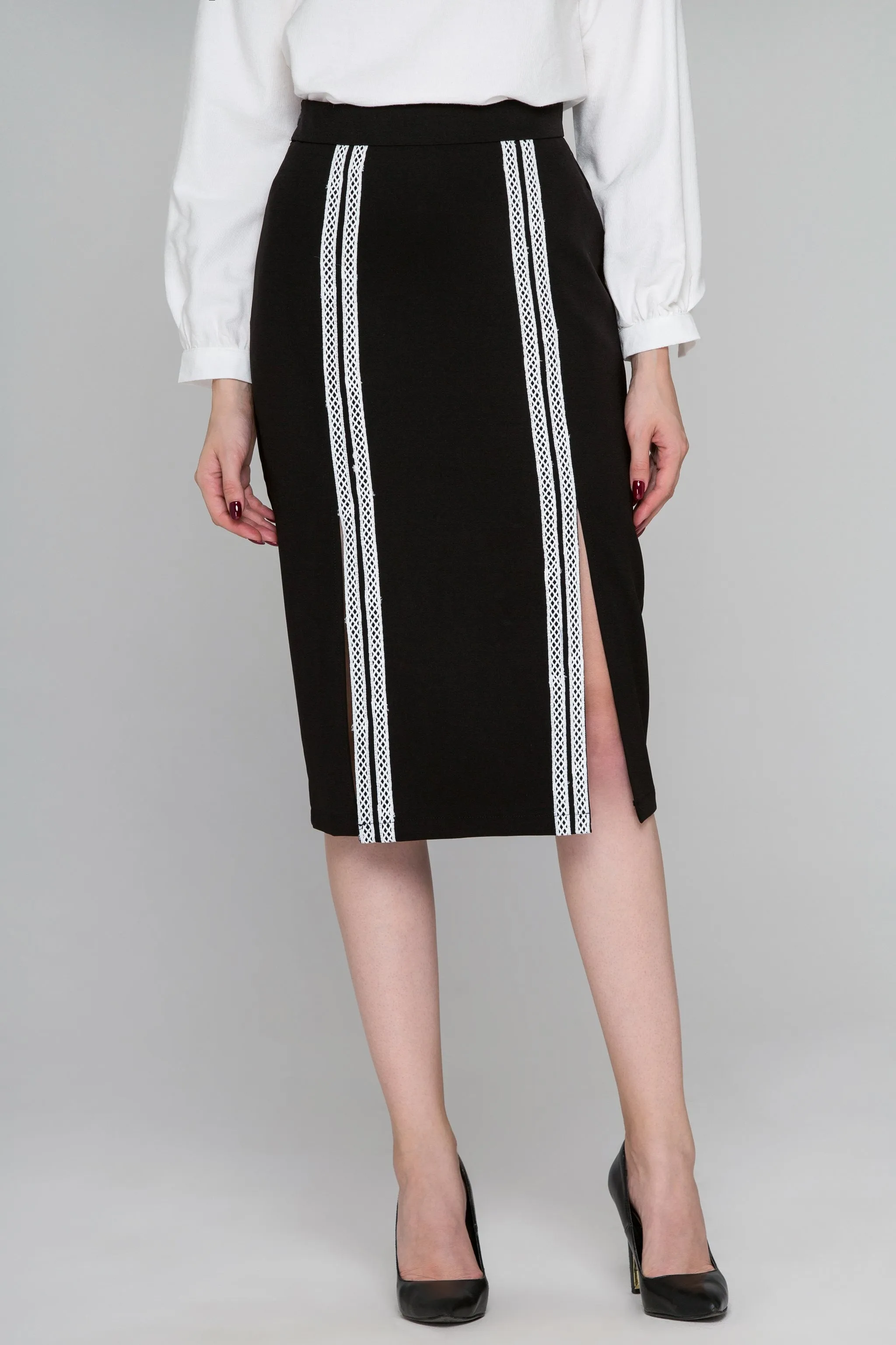 Black Double Front Slit Pencil Skirt