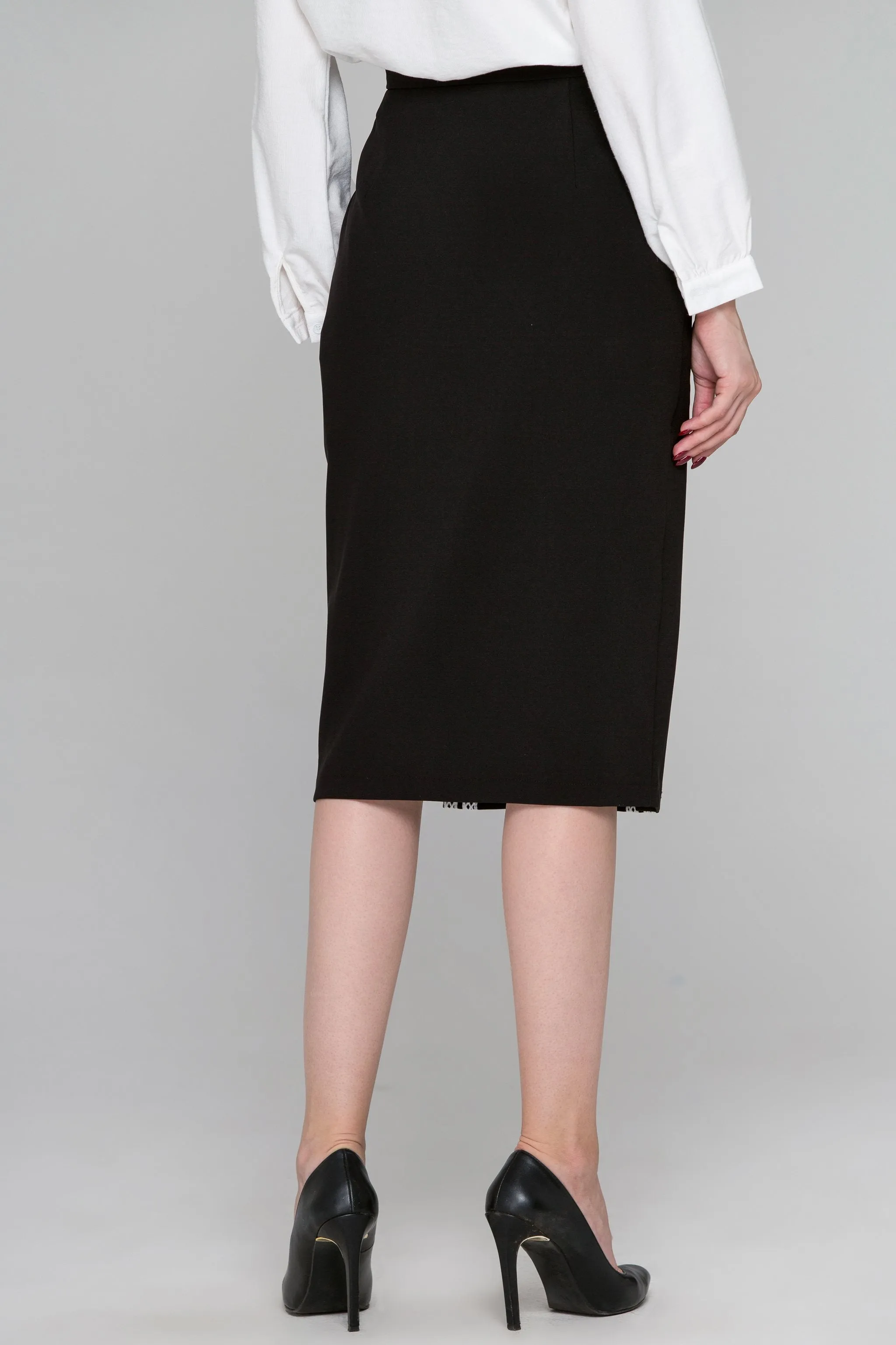 Black Double Front Slit Pencil Skirt