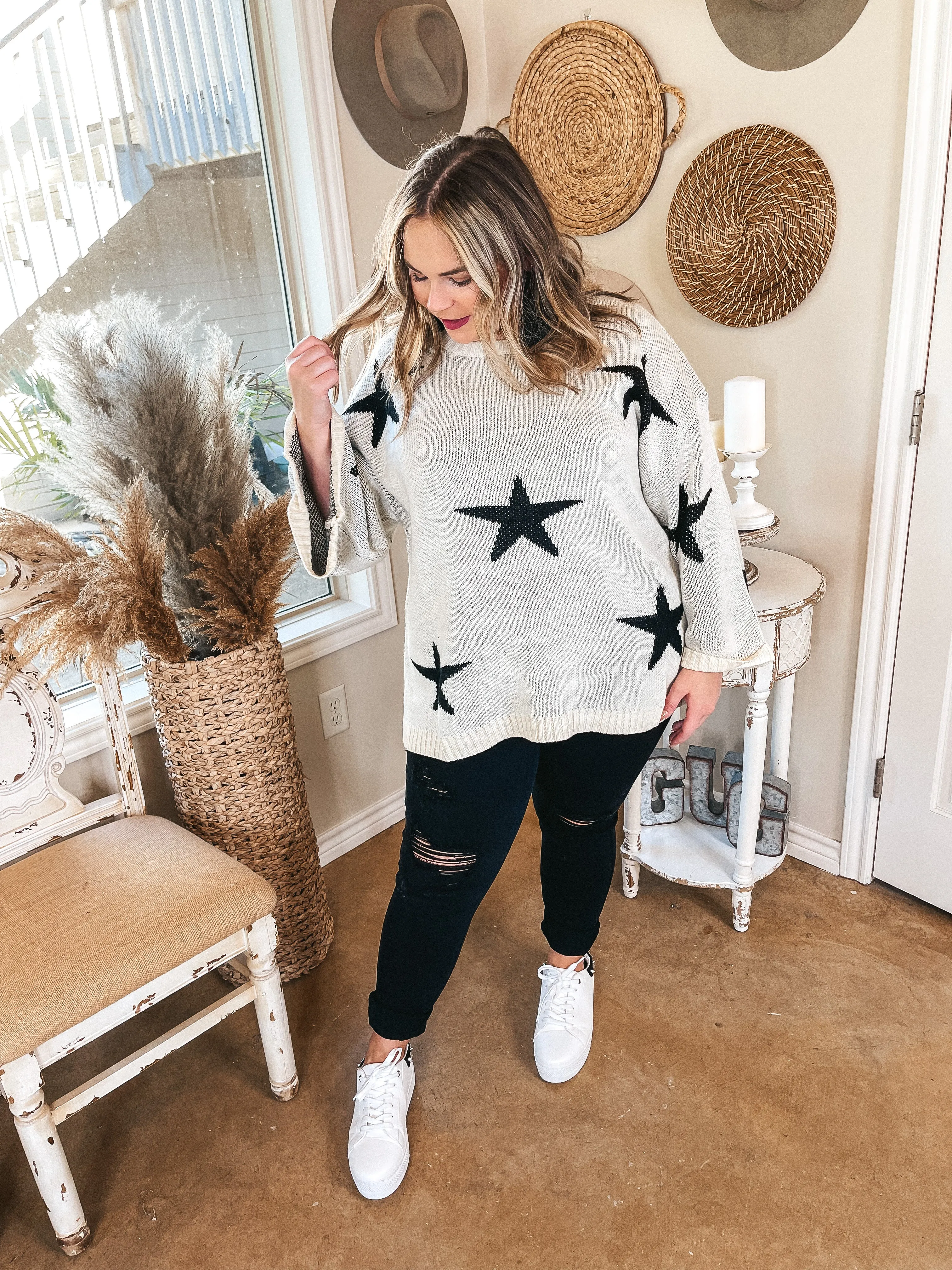 Brightest Dreams Star Print Oversized Sweater in Ivory