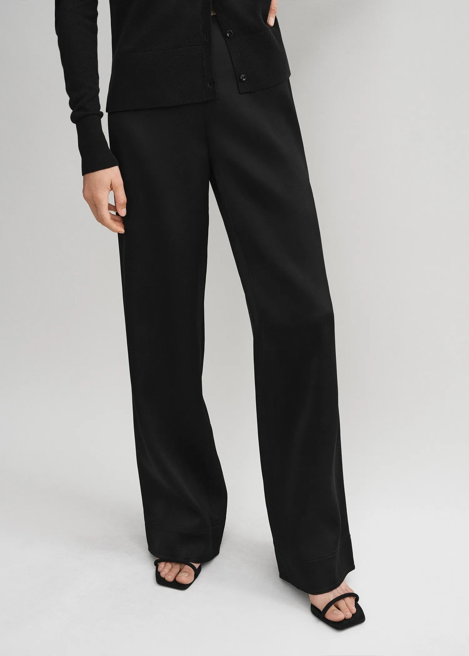 Contrast satin trousers black