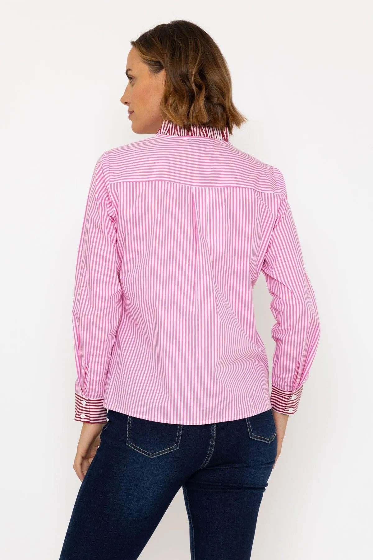 Cotton Ruffle Placket Shirt in Pink