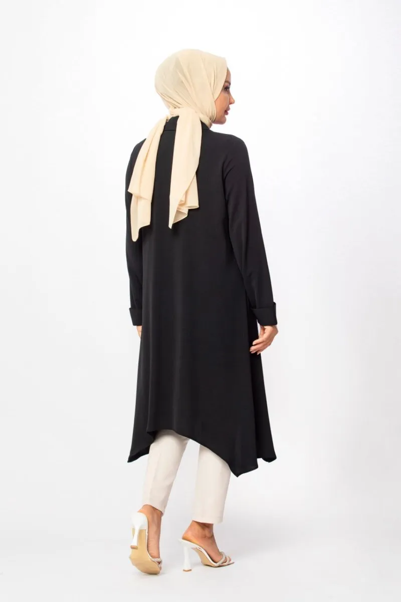 Crepe Waterfall Cardigan - Black