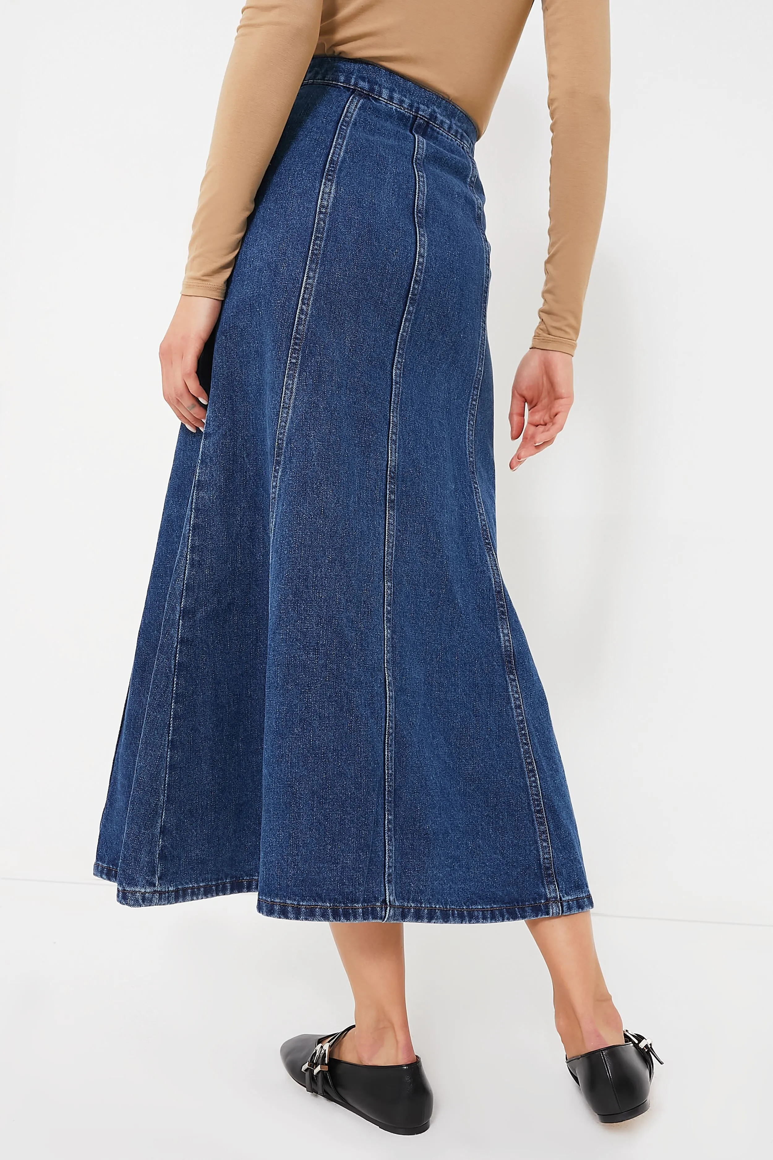 Dark Wash Denim Midi Skirt