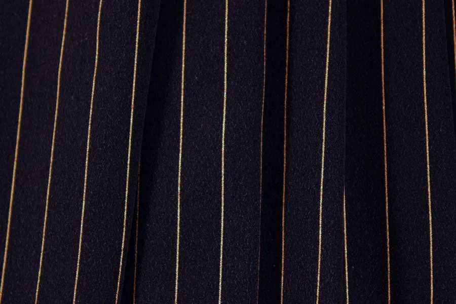 Designer Navy & Gold Pinstripe Sand-Washed Silk Crepe de Chine (Made in Italy)