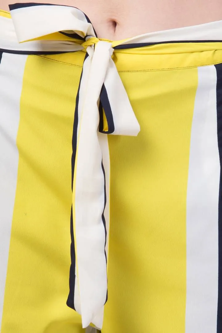 Elegant Yellow Striped Crepe Trousers For Women