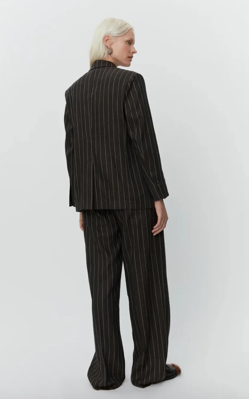 Emile Casual Chocolate Linen Stripe Blazer