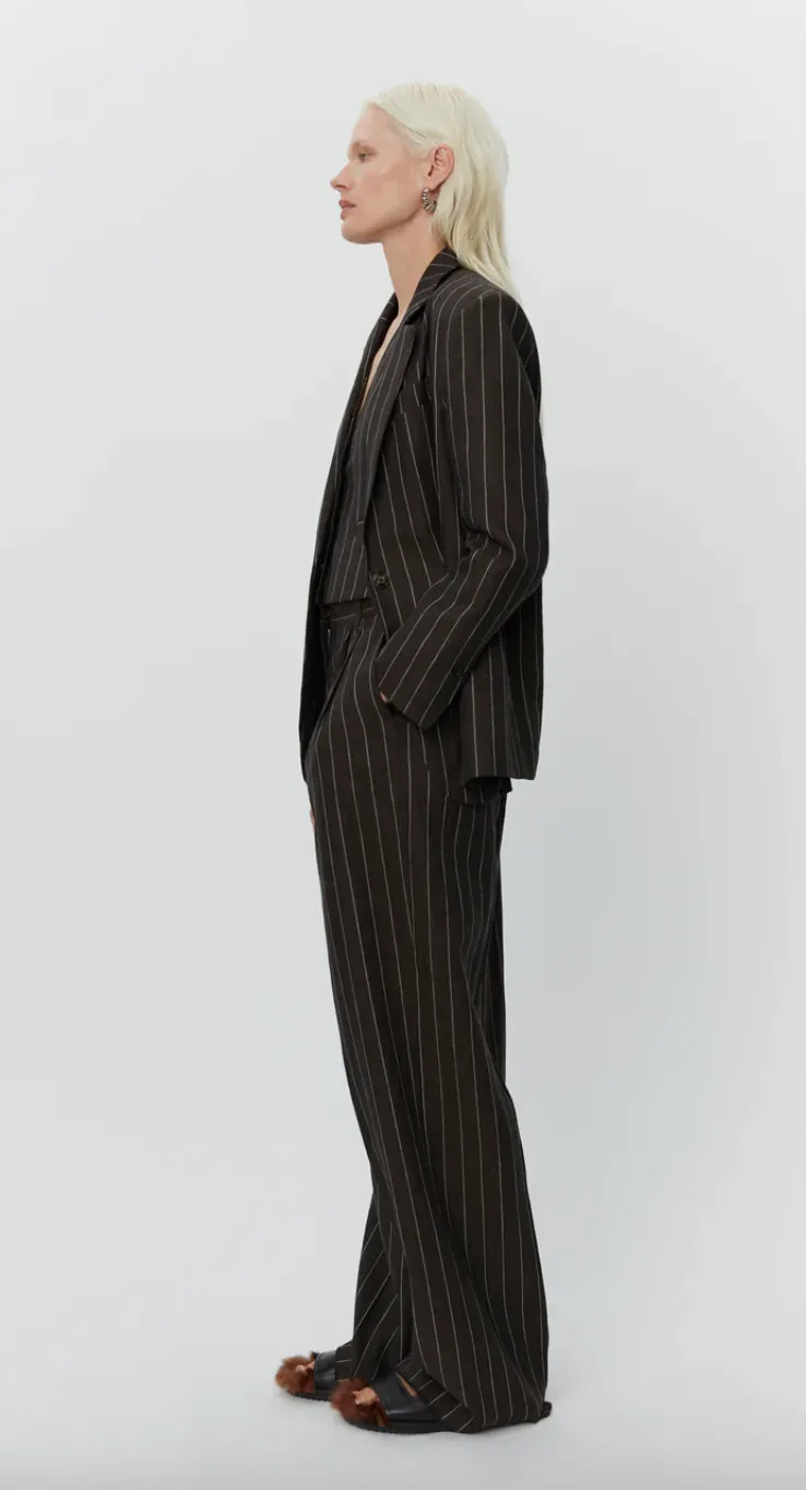 Emile Casual Chocolate Linen Stripe Blazer