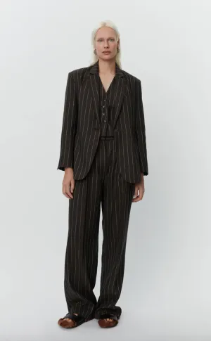 Emile Casual Chocolate Linen Stripe Blazer