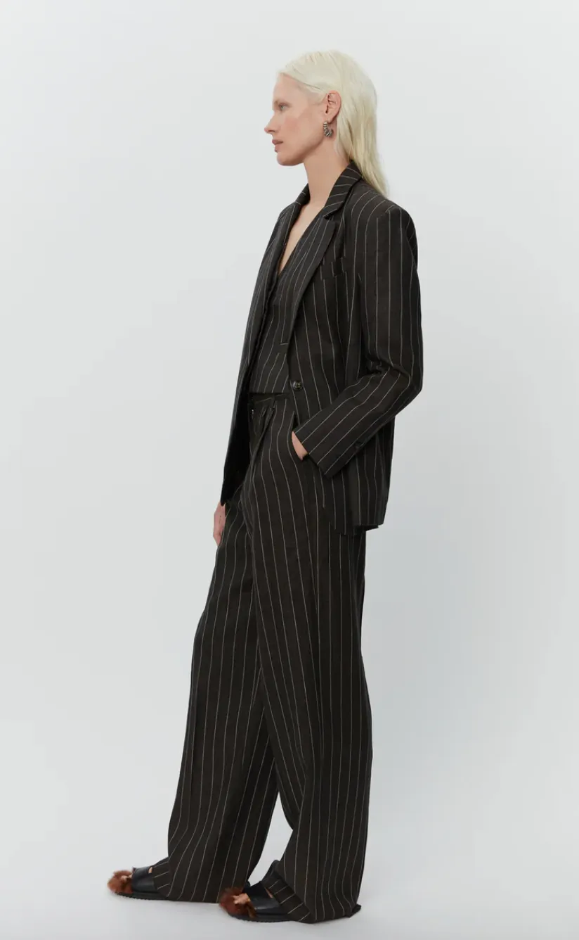 Emile Casual Chocolate Linen Stripe Blazer