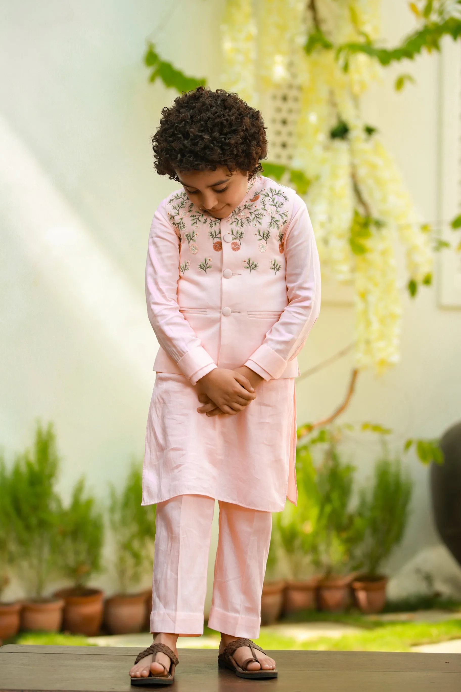 Fakhta - Organic Vegan Silk Jacket Kurta Trouser Set For Boys