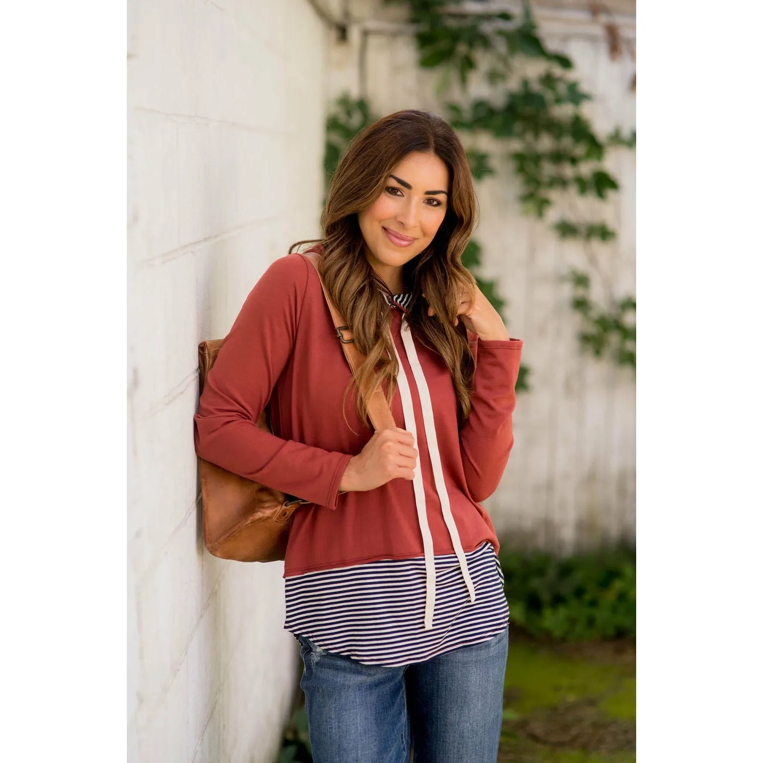 Faux Layered Stripe Lined Hoodie