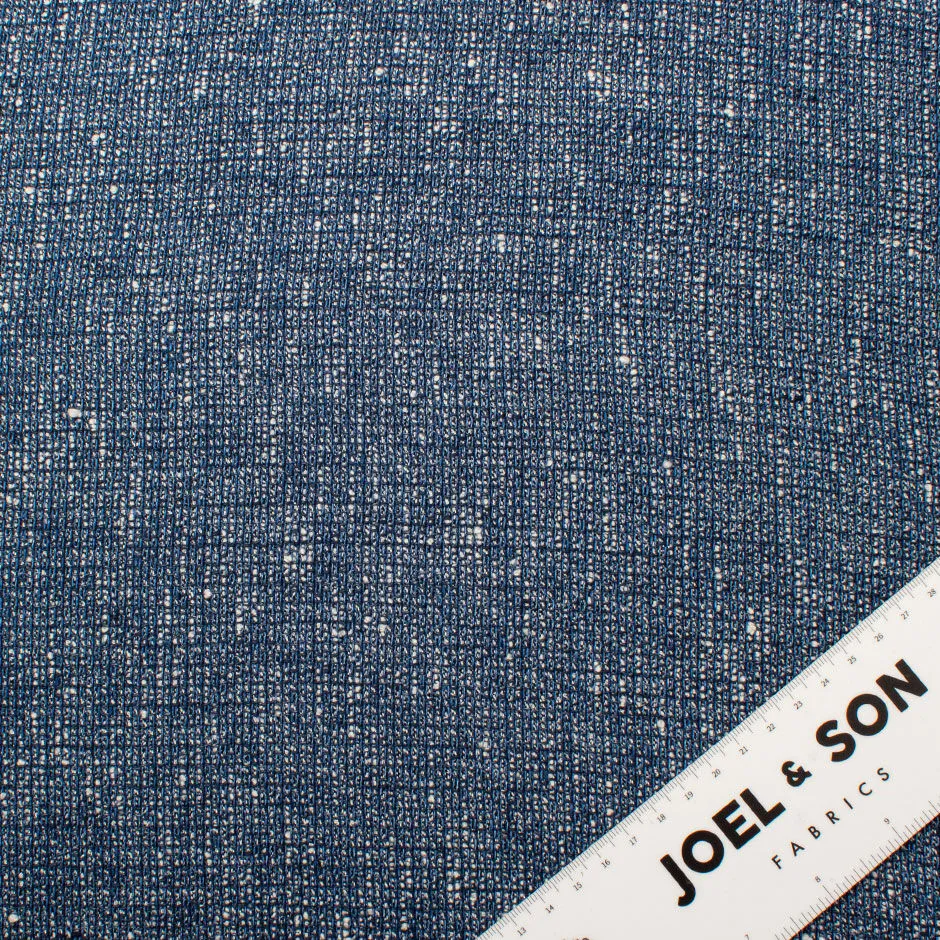 French Blue & White Woven Linen, Cotton & Wool Blend