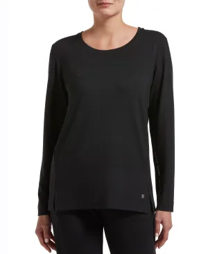 Hue Solid Long Sleeve Leisure T-Shirt, Black