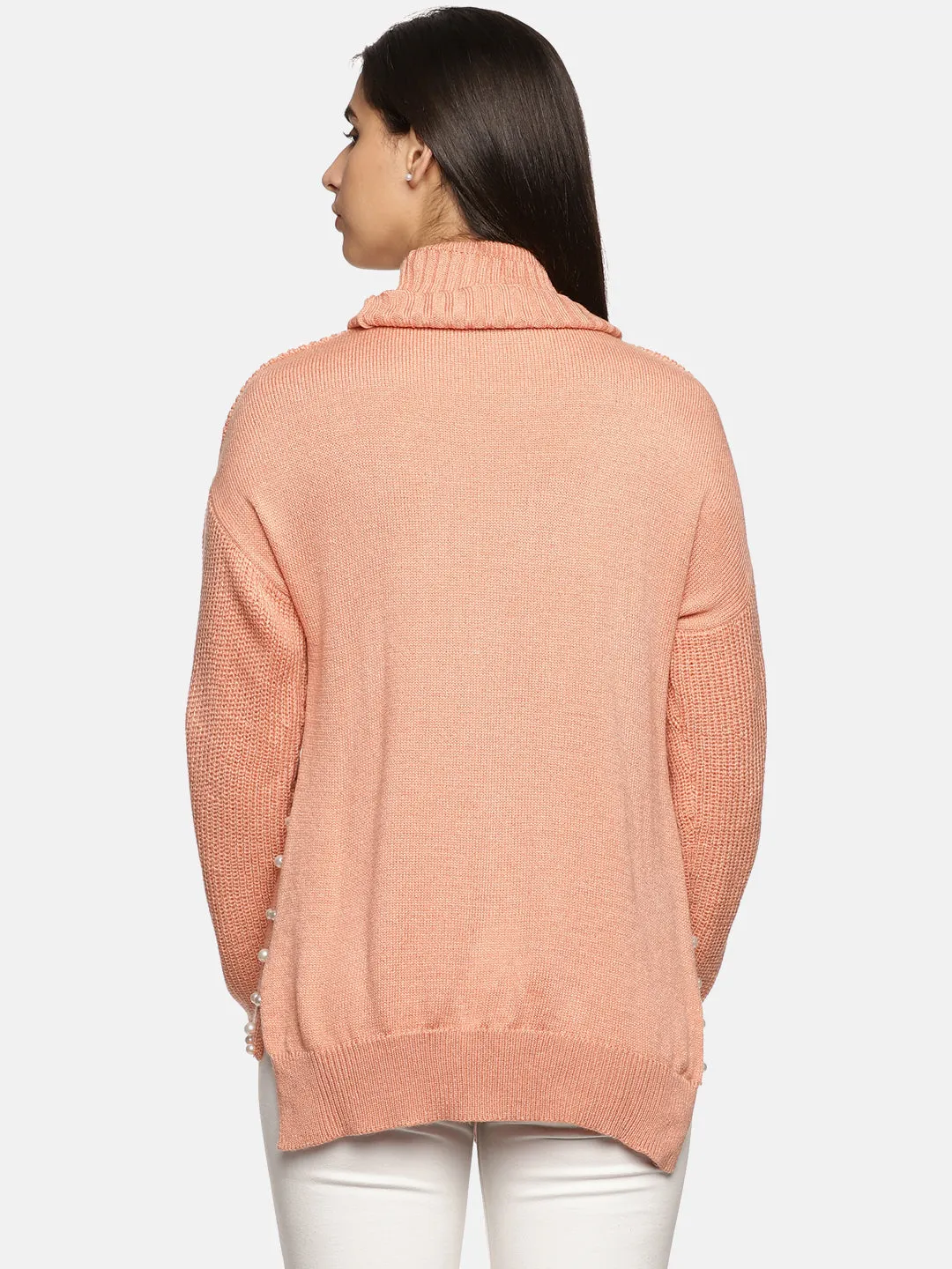 IS.U Peach Pearl High Neck Oversized Knitted Sweater