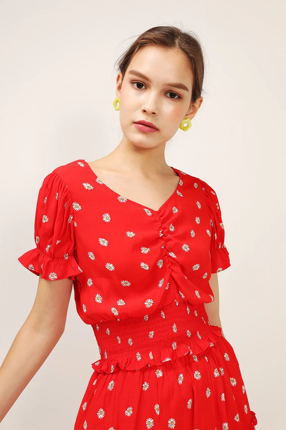 Kelly Daisy Printed Smocked Top