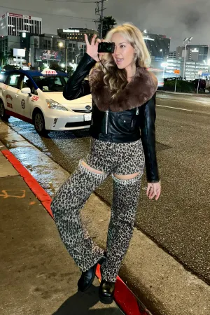 Leopard Cut Out Rhinestone Cargo Pants