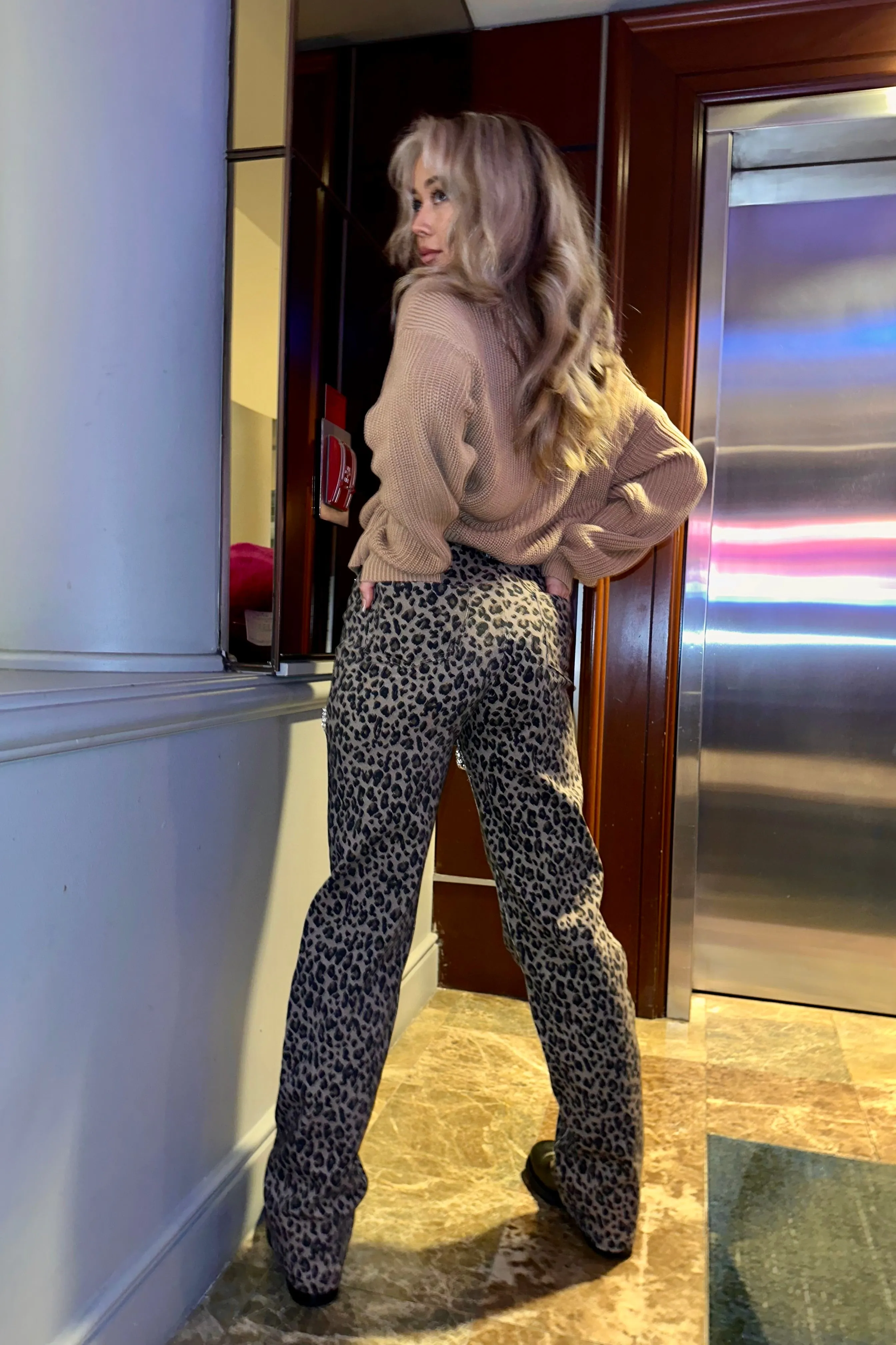 Leopard Cut Out Rhinestone Cargo Pants