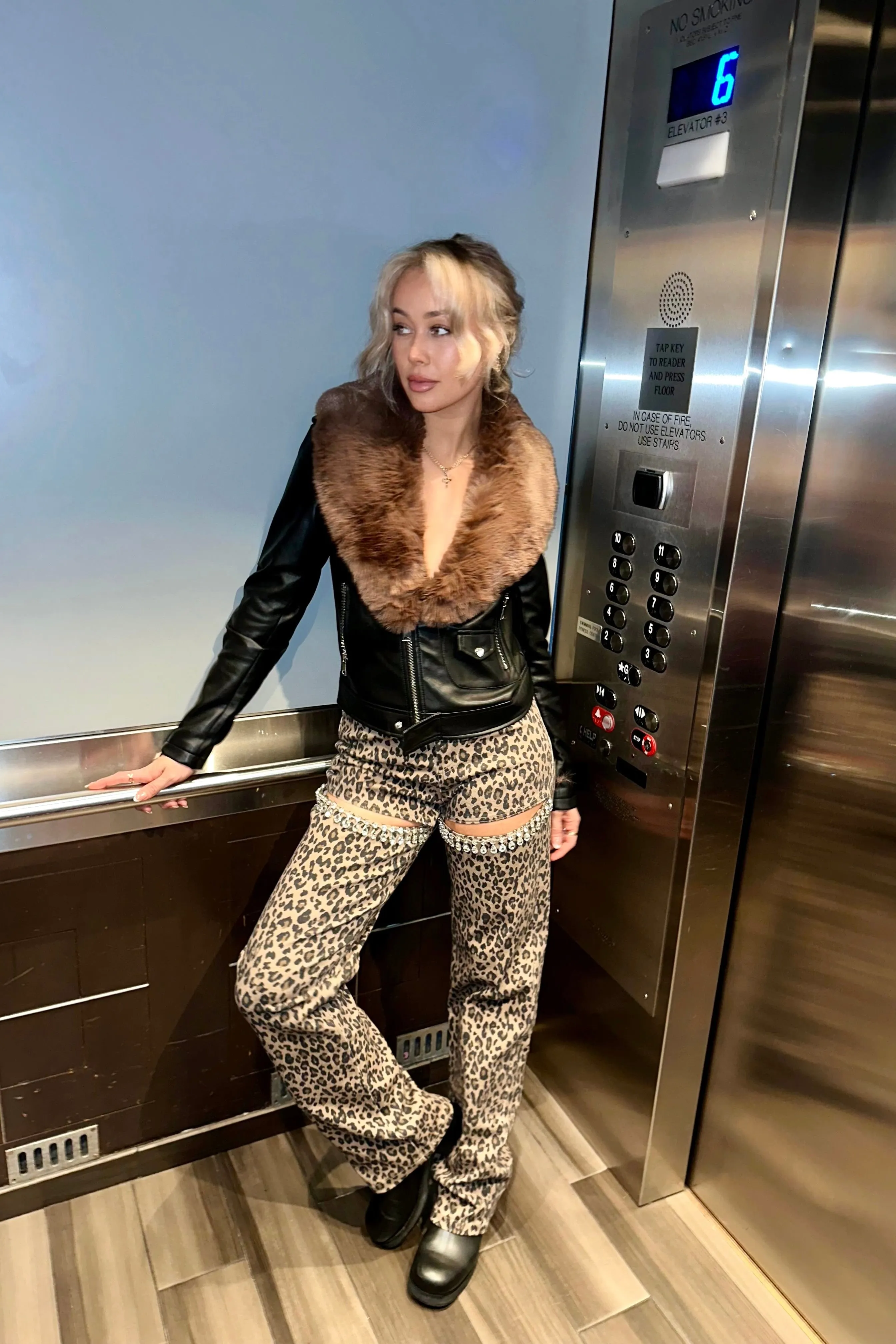 Leopard Cut Out Rhinestone Cargo Pants