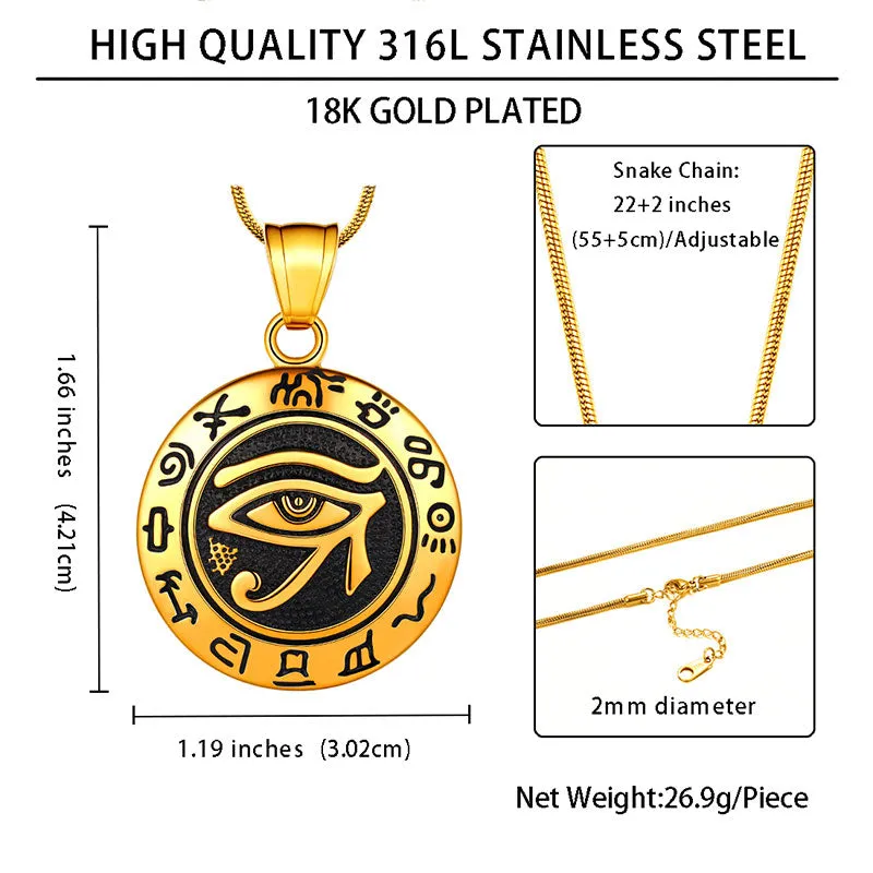 Men Eye of Horus Necklace Pendant Amulet Jewelry 316L Stainless Steel