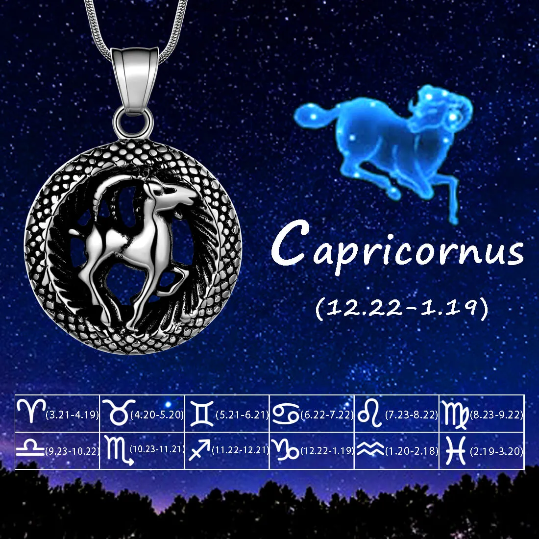 Men Zodiac Capricorn Necklace Pendant Star Sign Constellation Jewelry Women Boys Girls Birthday Gift