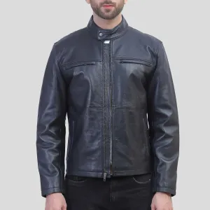 Mens Cafe Racer Black Leather Jacket