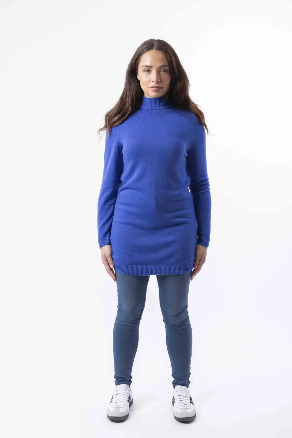 Mock Neck Boat Hem Knitted Longline Jumper