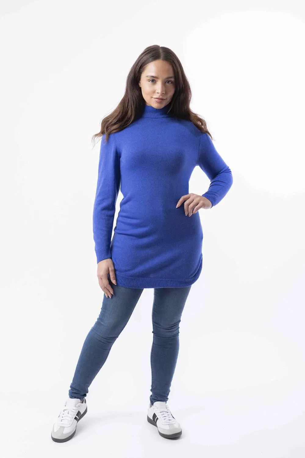 Mock Neck Boat Hem Knitted Longline Jumper