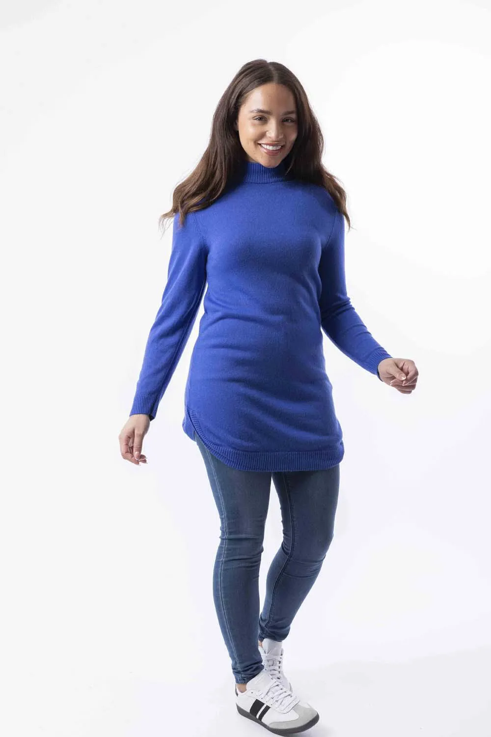 Mock Neck Boat Hem Knitted Longline Jumper