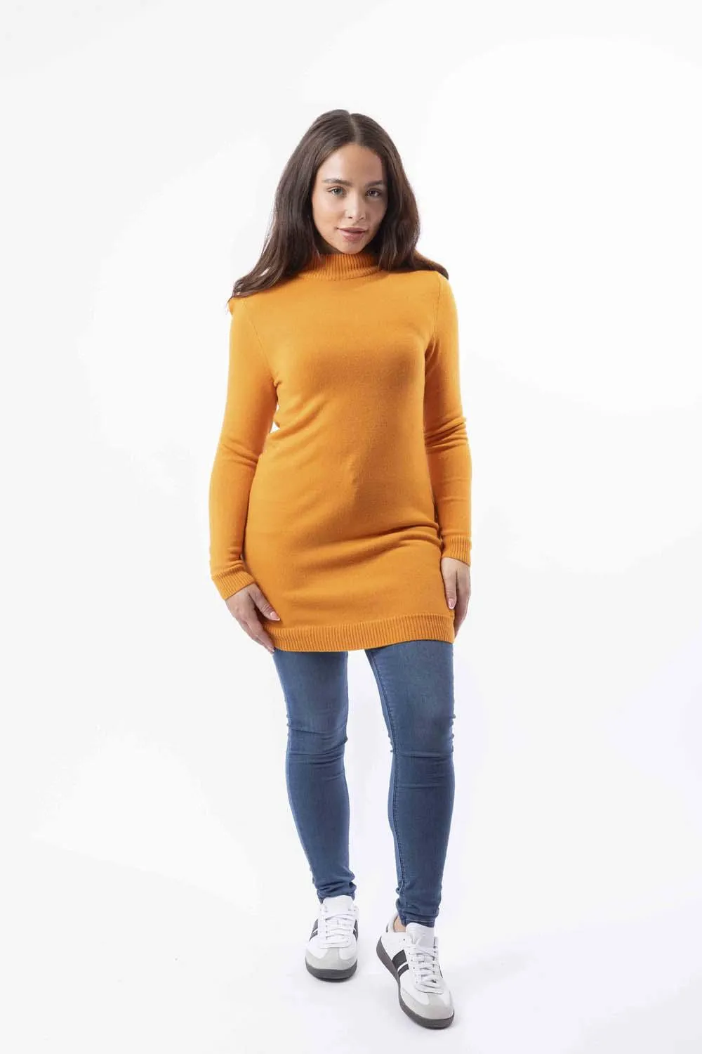 Mock Neck Boat Hem Knitted Longline Jumper