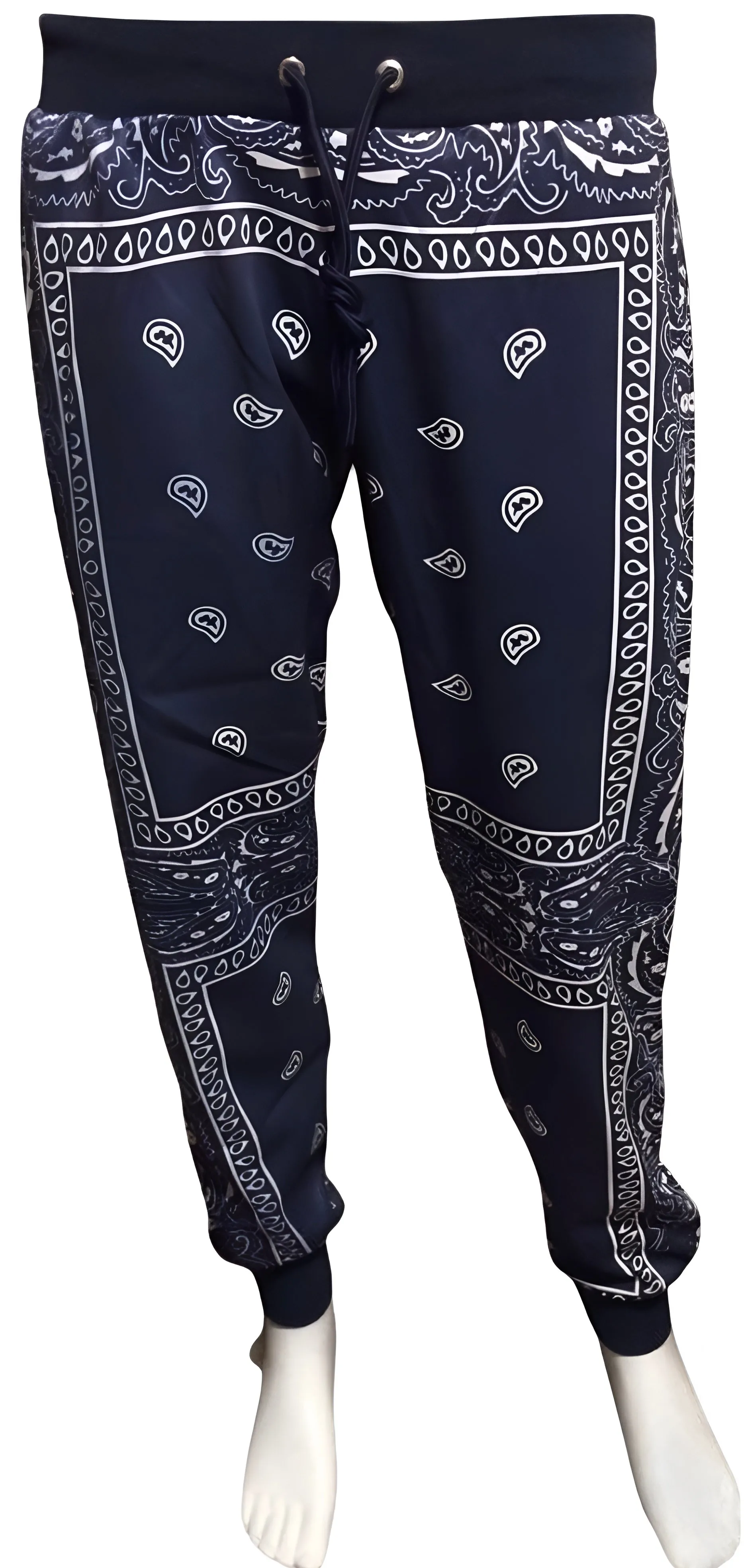 ^NAVY BANDANA^ JOGGER SWEATPANTS *BLUE PAISLEY* (FLEECY SOFT LINED)