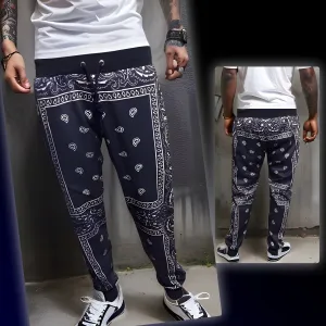 ^NAVY BANDANA^ JOGGER SWEATPANTS *BLUE PAISLEY* (FLEECY SOFT LINED)