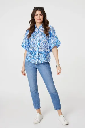 Paisley Print Puff 1/2 Sleeve Shirt