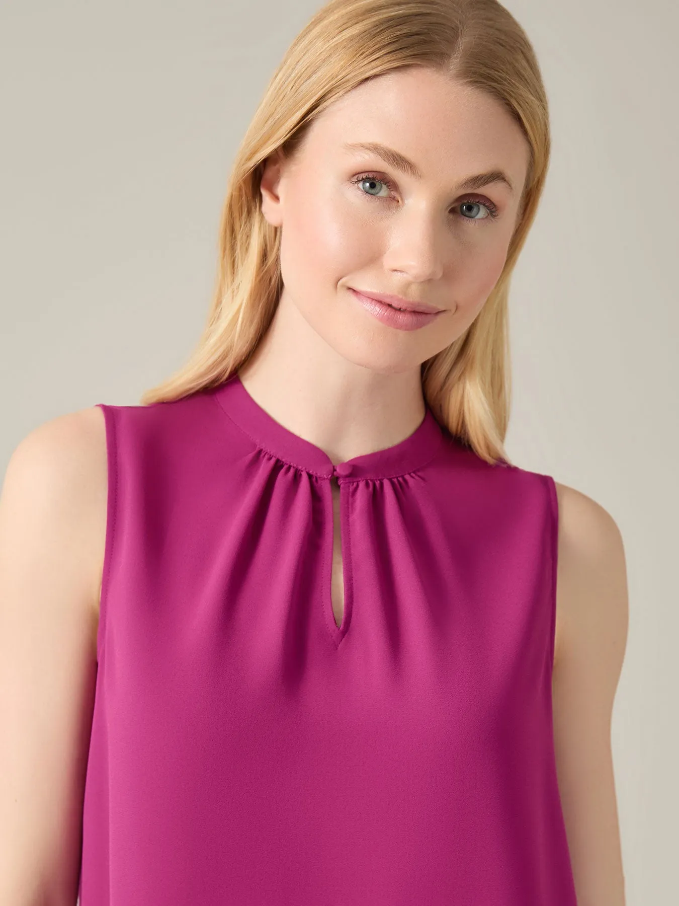 Petite Sleeveless Keyhole Blouse, Crepe De Chine