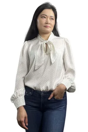 Pin Dot Tie Neck Satin Blouse