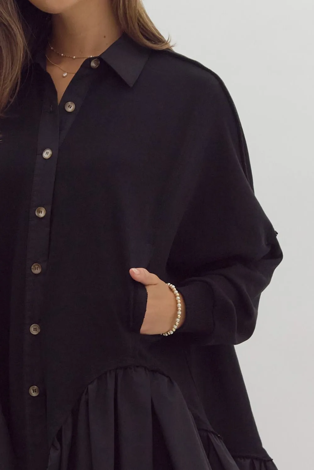 Ruffled Hem Button Up Jacket