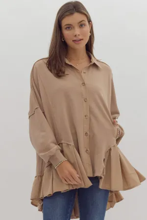 Ruffled Hem Button Up Jacket