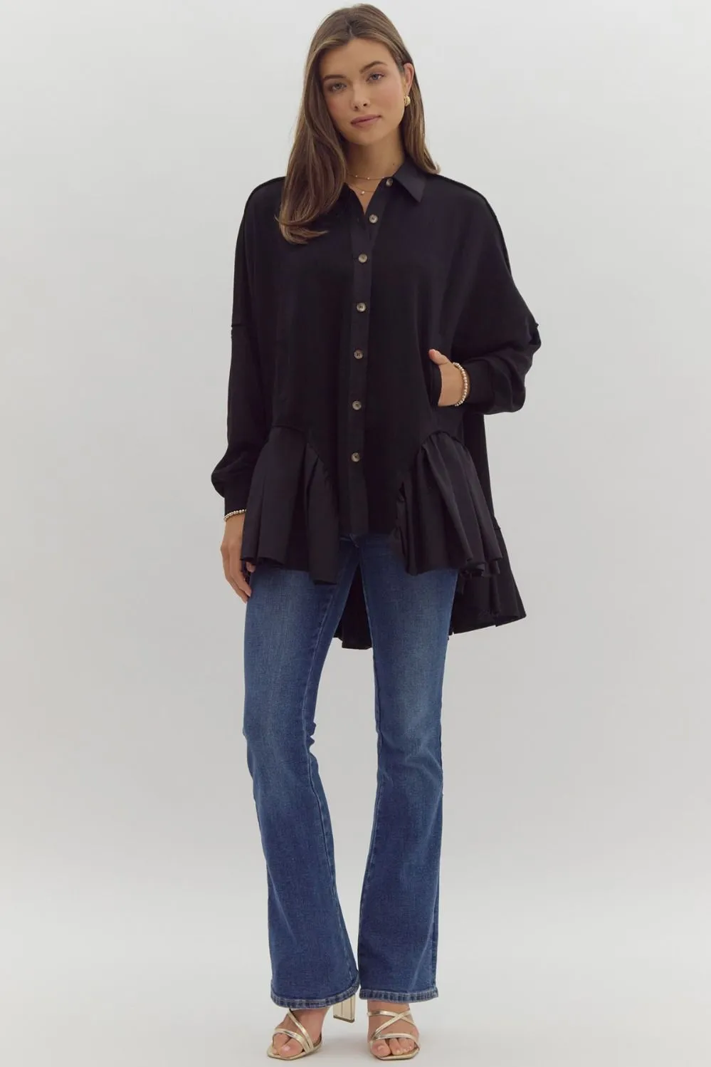 Ruffled Hem Button Up Jacket