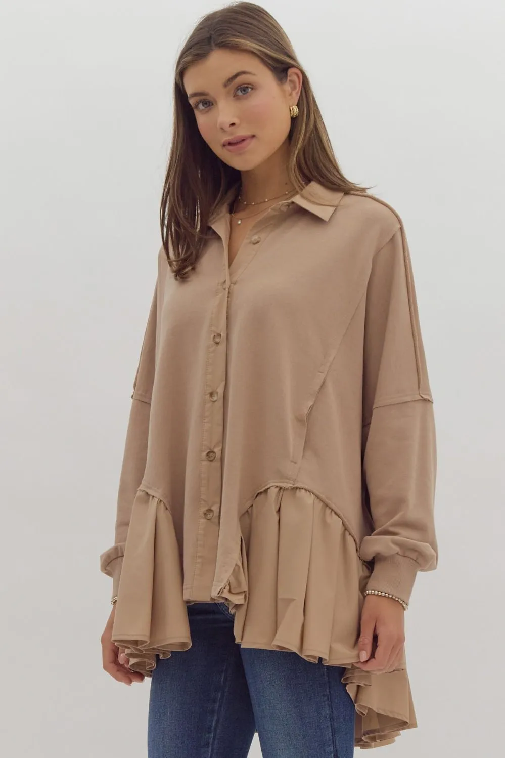 Ruffled Hem Button Up Jacket