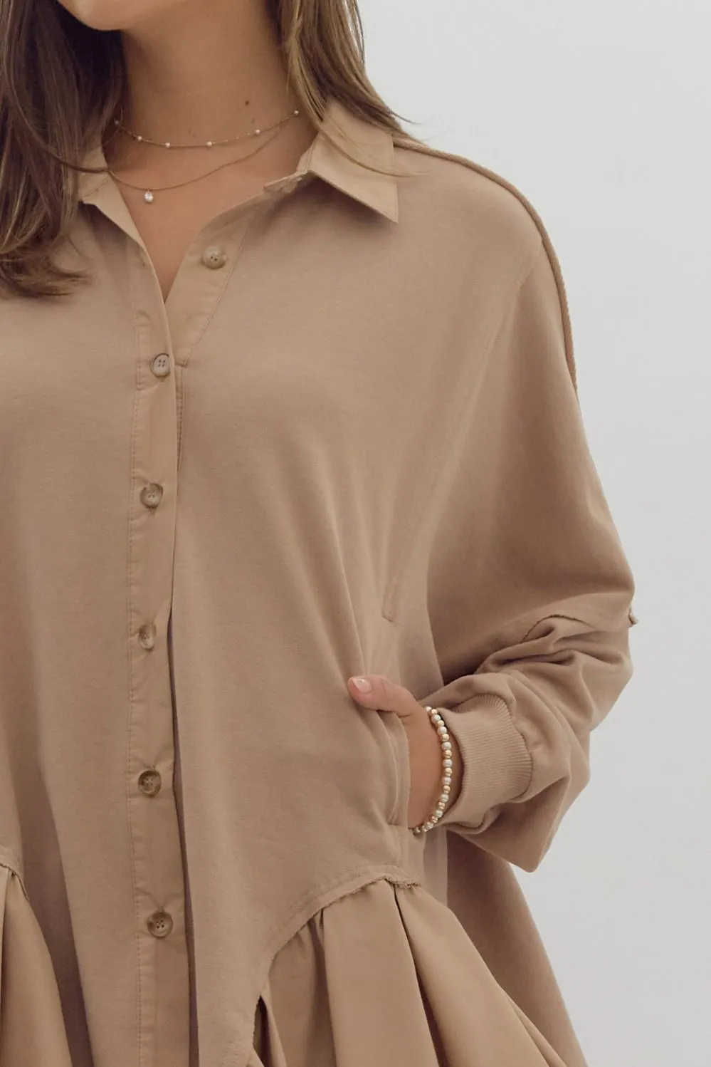 Ruffled Hem Button Up Jacket