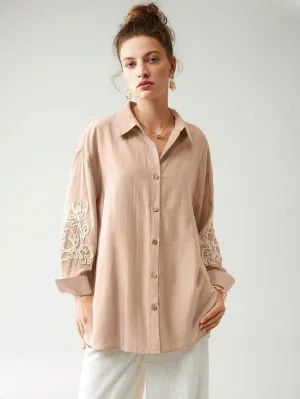 SHEIN Anewsta Cotton Linen Texture Vacation Rose Hand Cranked Shirts