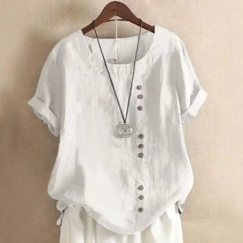 Short Sleeve Button Summer Blouse