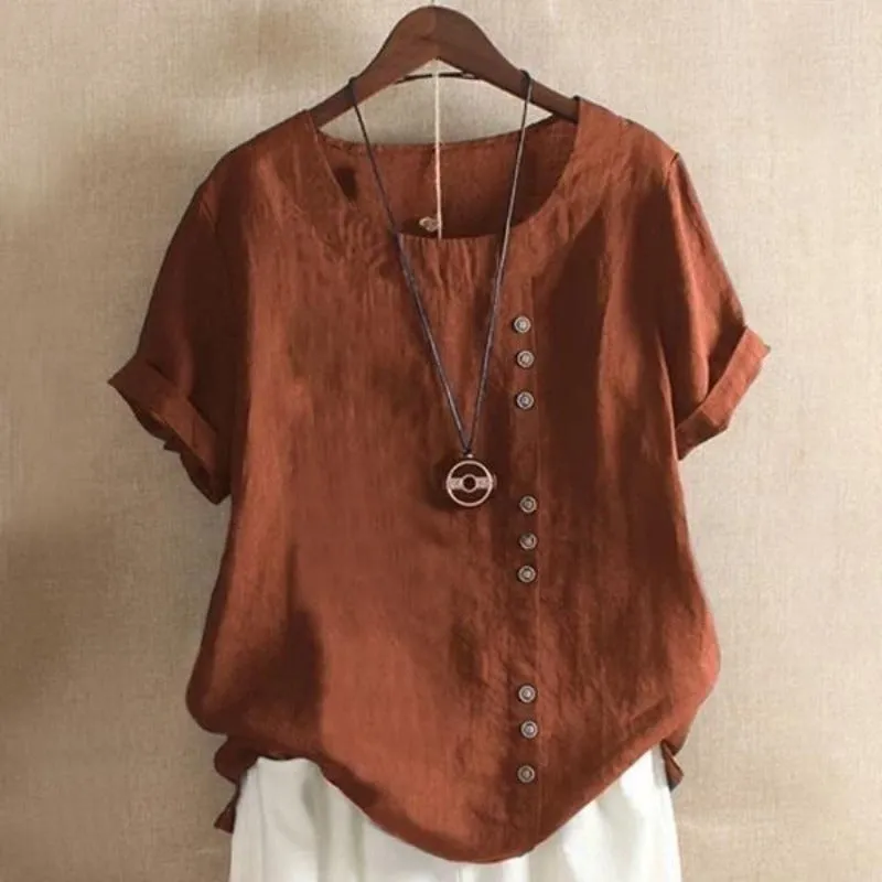 Short Sleeve Button Summer Blouse