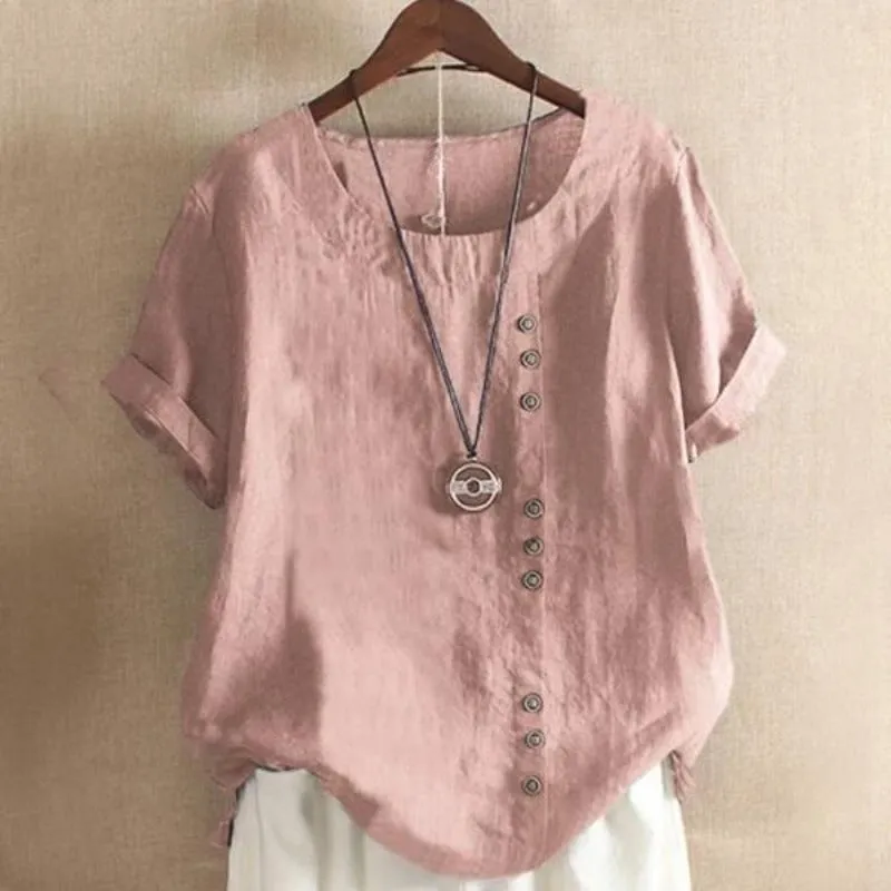 Short Sleeve Button Summer Blouse