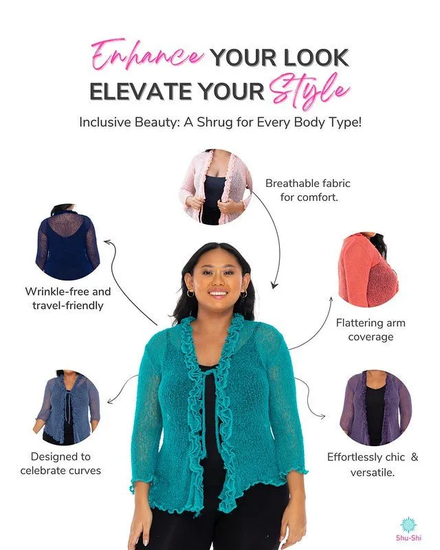 SHU-SHI Womens Plus Size Ruffle Shrug Shrug Tie Top Open Front Cardigan Lightweight Knit XL 2X 3X 4X Bolero Sweater