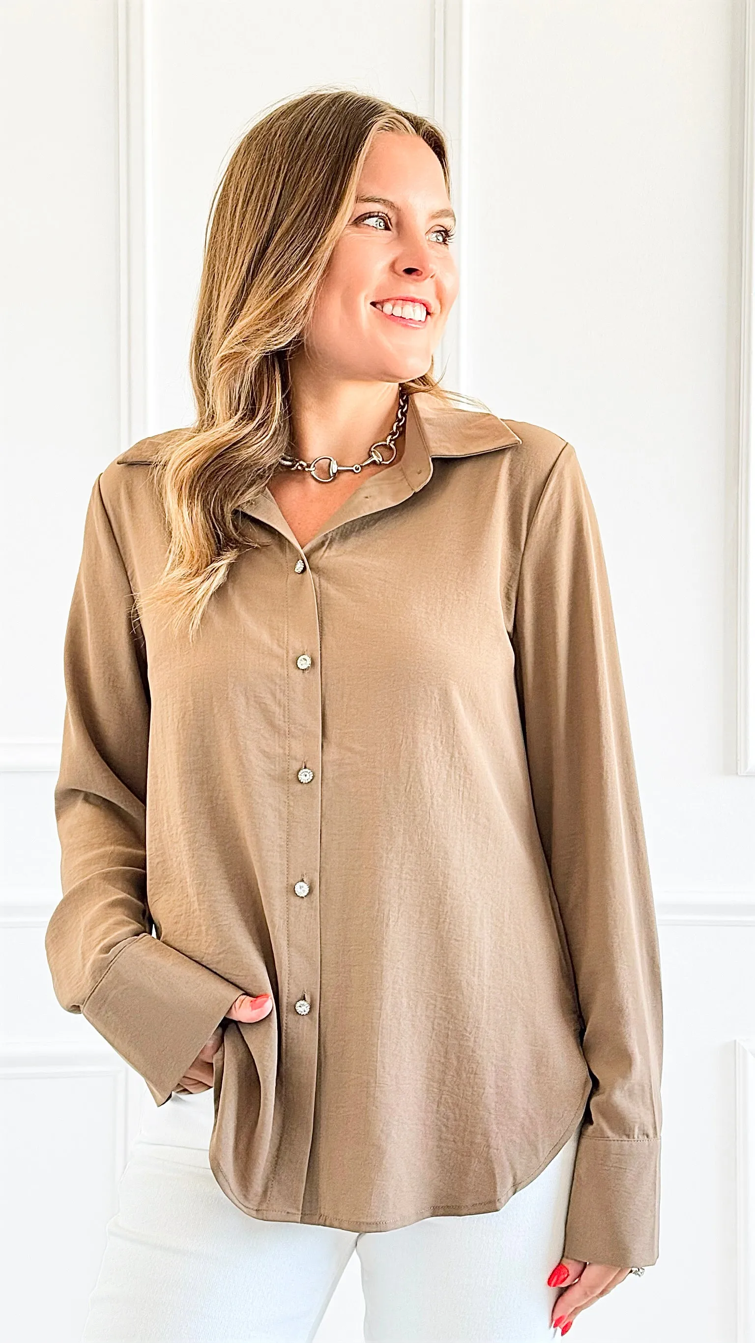 Sierra Luxe Button Down Top - Tan