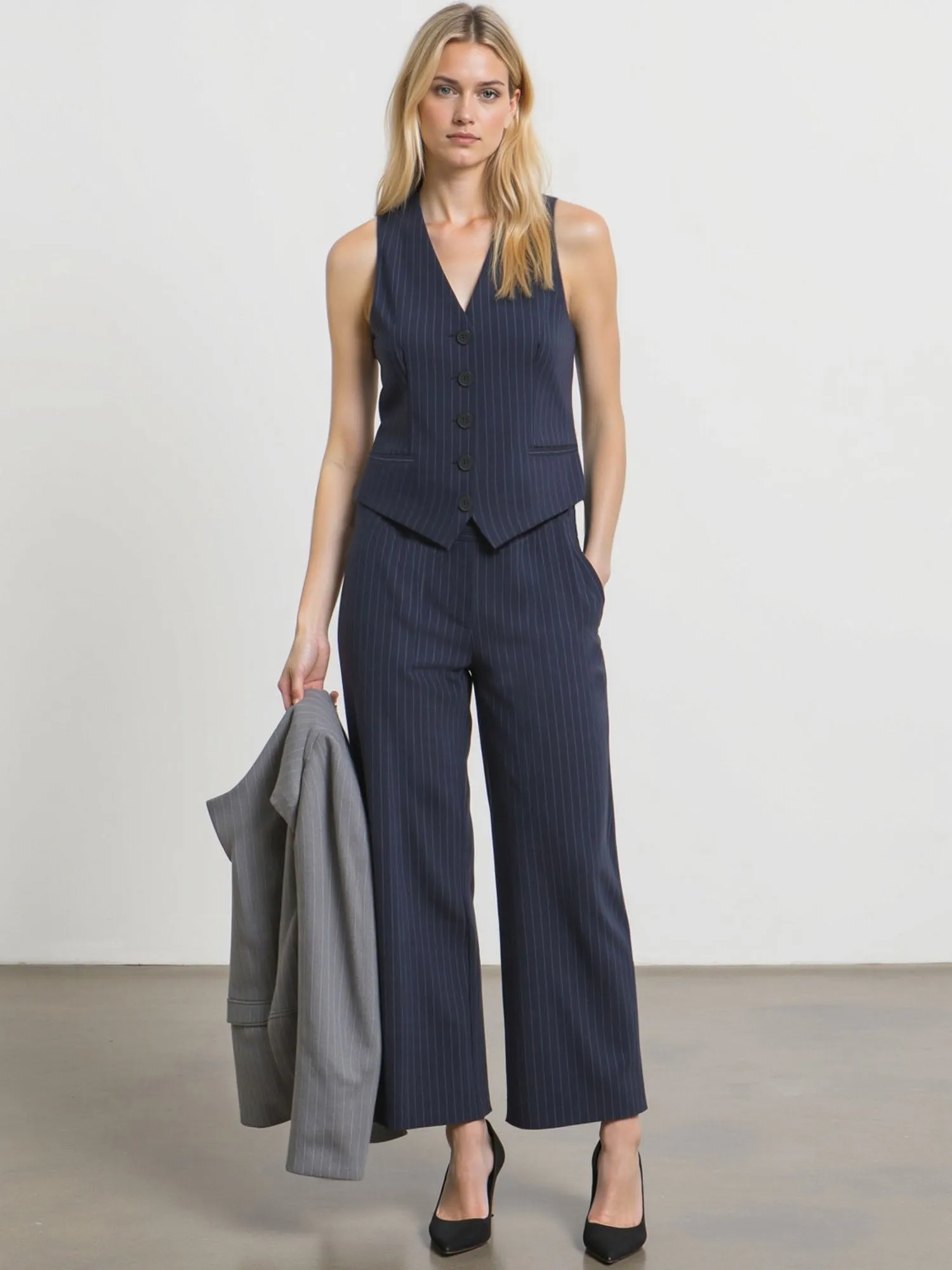 Sleek Style Straight Leg Pin Stripe Pant